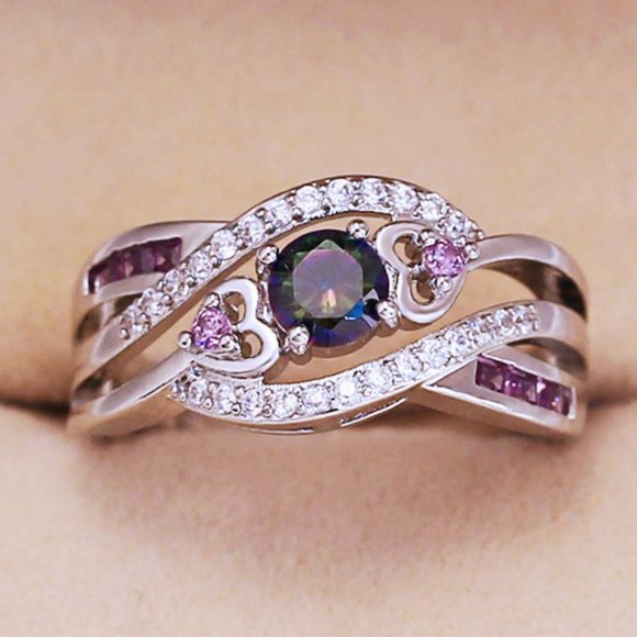 🌸Unique Magic Color Factory Outlet Colorful Water Drop Amethyst Ring, GPMB1483 - Picture 1 of 5